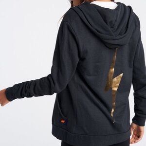 Aviator Nation Lightning Bolt Zip Hoodie in Charcoal / Metallic Gold (size L)